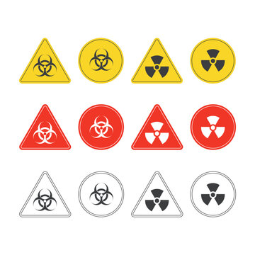 Radiation, Biohazard, Toxic sign and Poison signs. Danger or warning vector icons.