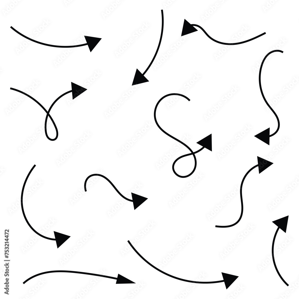 Aufkleber set of hand drawn arrow. vector sketch. draw arrow element. isolated vector. arrow icon. doodle line