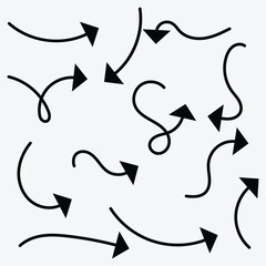 Set of hand drawn arrow. Vector sketch. Draw arrow element. Isolated vector. Arrow icon. Doodle line arrow for business infographic. Vector illustration. Eps file 143.