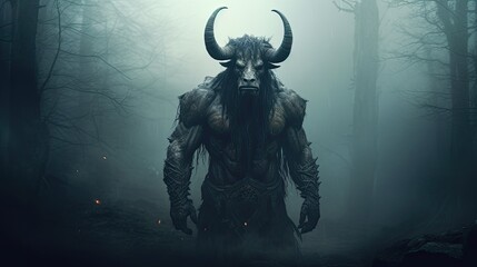Man With Horns Standing in Forest