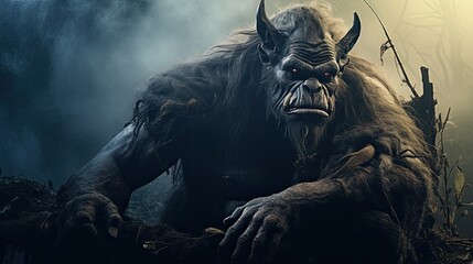 Fototapeta premium Majestic Creature With Large Horns in Dense Forest