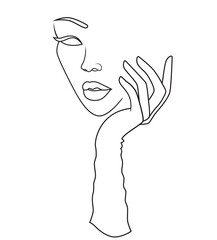Girl with hand near face abstract drawing stroke vector