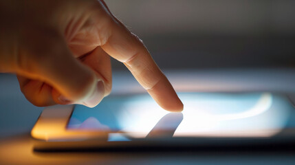 Close-Up of Finger Touching Glowing Smartphone Screen
