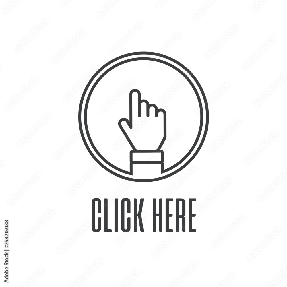 Poster click here the button. hand sign with touching a buttons or pointing finger. hands cursor icon.