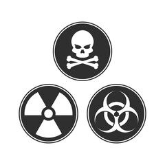 Radiation, Biohazard, Toxic sign and Poison signs. Danger or warning vector icons.