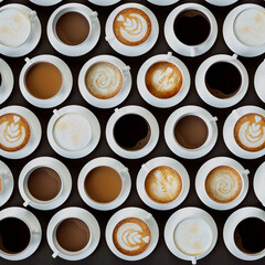 Obraz na płótnie Canvas Assorted Specialty Coffees Artfully Presented in Overhead View