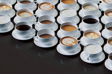 Exquisite Assortment of Various Coffee Cups Styled on Shadowy Backdrop