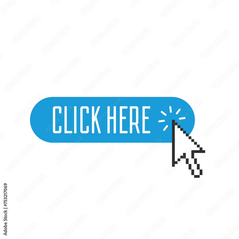 Poster click here button with cursor clicking. click web sign cursor symbol.