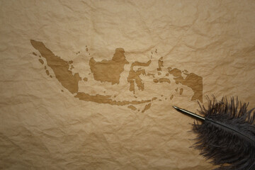 map of indonesia on a old paper background with old pen