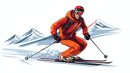 Ski man freehand draw cartoon vector illustration is