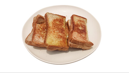 Roti bakar coklat or Toast on a plate for breakfast. Indonesian foos toast