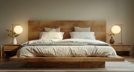 Fototapeta na wymiar Modern Wooden Bedroom Interior