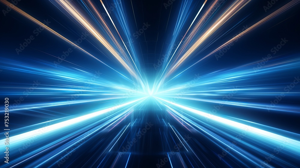 Poster a 3d rendering presents a panoramic view of a futuristic hyperspace speed tunnel, characterized by s