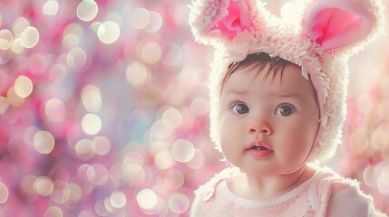 Adorable Spring Bunny: Cute Baby Portrait Wearing Easter Bunny Ears
