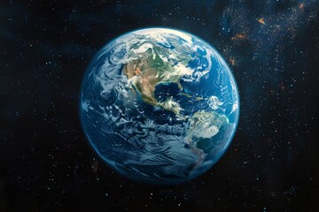 Obraz premium A high-quality image of Earth against a backdrop of a dense starfield showing the vastness of space