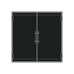 Closed entrance door with frame. Realistic style. Black interior wooden doors.