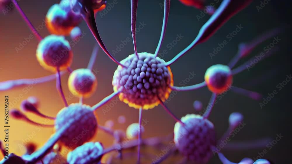 Poster macro image of a neural network with nodes and synapses simulating the structure of the brain in col