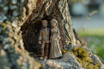 Man and Woman Figurines by Tree