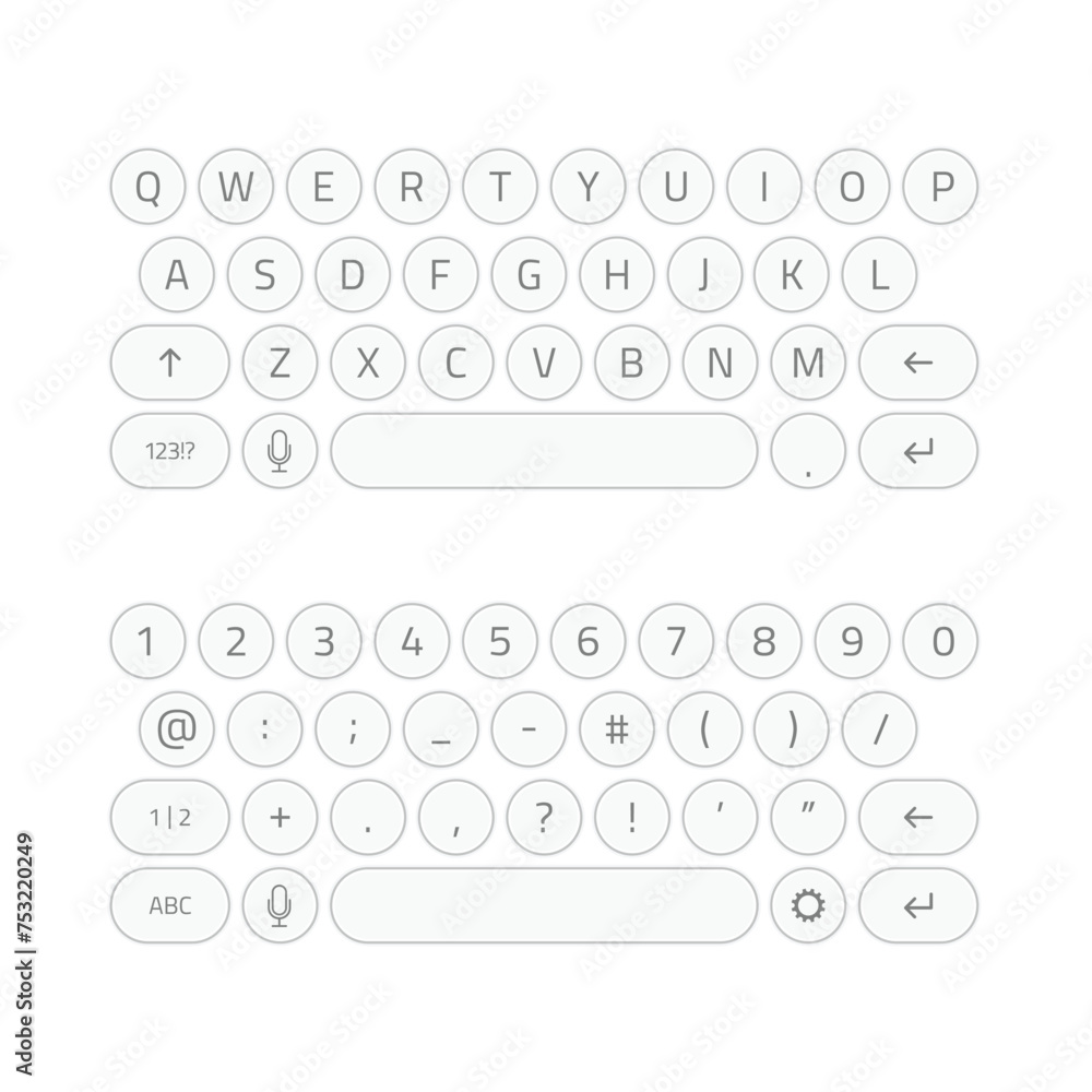Poster modern keyboard of smartphone, alphabet and numbers buttons. qwerty keyboard set. mobile phone keypa