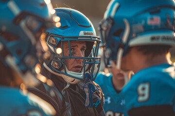 Close Up of Football Player Wearing Helmet - Powered by Adobe