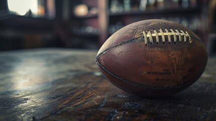 Football on Wooden Table