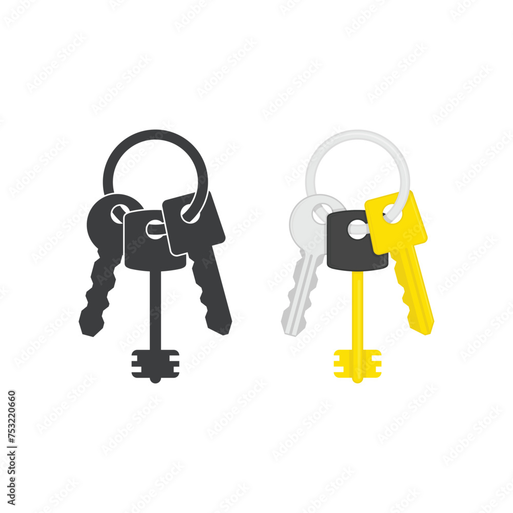 Poster keys on key ring. bunch of keys icon in flat style.