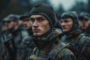 Group of Soldiers Standing in Line