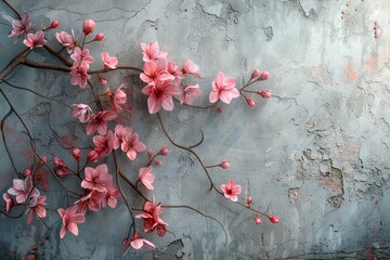 Pink Flowers Blooming on Concrete Wall