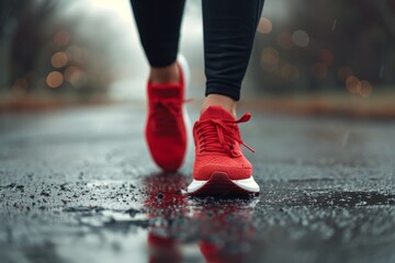 Close Up of Persons Feet in Red Sneakers