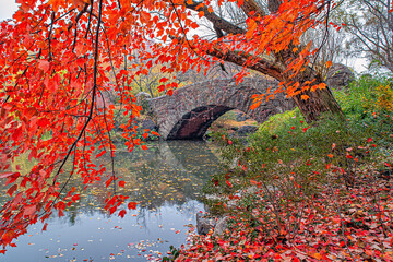 Gapstow Bridge in Central Park,late autumn