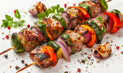 Savor the Taste of Summer with Delicious Grilled Kebab and Vegetables - obrazy, fototapety, plakaty