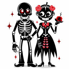 Draw Standing Skeleton Lovers Let the Color be Black (1)