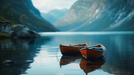Small Boats Floating on Lake