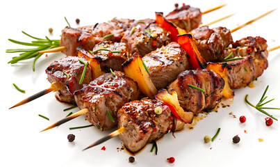 Experience Grilling Perfection with Succulent Kebab and Grilled Vegetables - obrazy, fototapety, plakaty