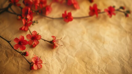 Red Flowers on Top of Paper