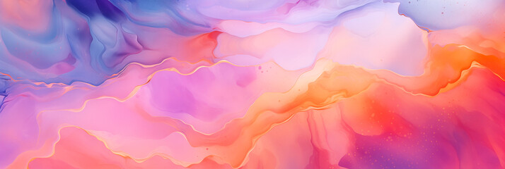 Fototapeta na wymiar A colorful fluid art swirls in vibrant shades of pink, purple, orange, and blue creates an abstract background. The flowing patterns suggest a sense of creativity and movement