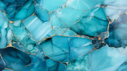 Natural beauty of a blue aquamarine stone, highlighting its vibrant hues and complex vein patterns.