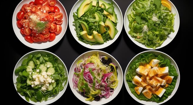 Create A High quality 4 Fresh Salad On White 4 different plate