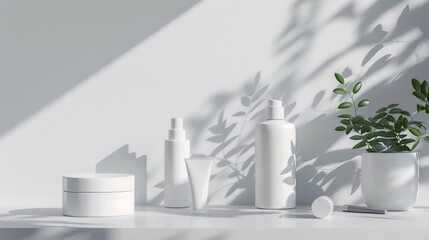 Set of cosmetic bottles and containers with minimalistic pattern. Mockup for branding.