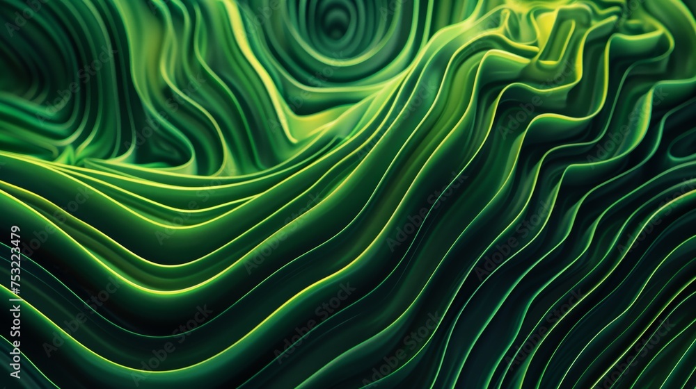 Poster green abstract background with wavy lines. generative ai