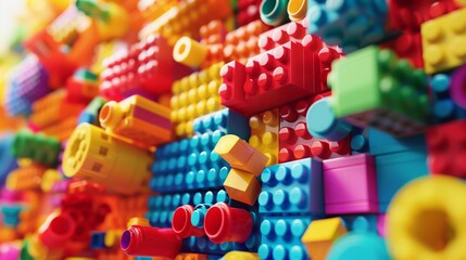 Fototapeta na wymiar Close-Up of Lego Wall. Generative AI