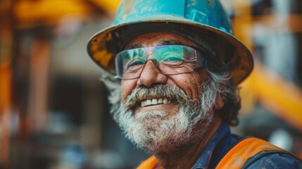 Construction Worker in Hard Hat and Safety Glasses