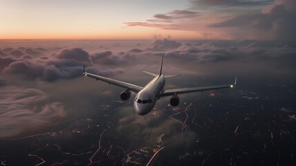 Airplane Flying High Above Clouds. Generative AI