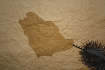 map of saudi arabia on a old paper background with old pen