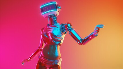 Naklejka premium Robot Holding Microphone. Generative AI