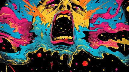 Vibrant Painting of a Screaming Demon. Generative AI - obrazy, fototapety, plakaty