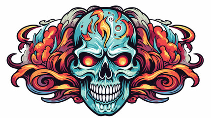 Sticker of tattoo in traditional style of a skull fr