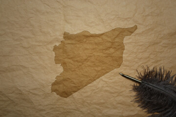map of syria on a old paper background with old pen