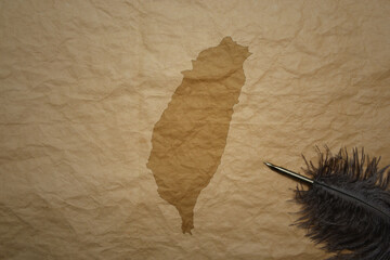 map of taiwan on a old paper background with old pen