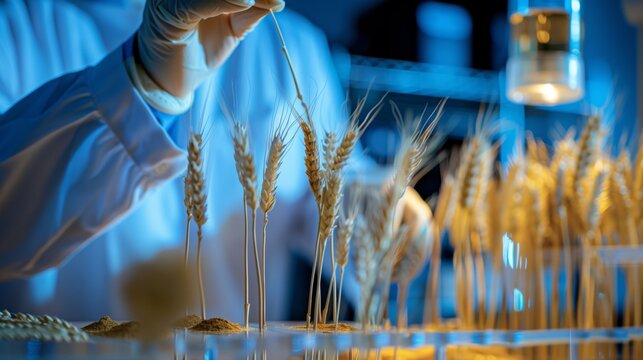 Scientist Examining Wheat Stalk in Lab. Generative AI